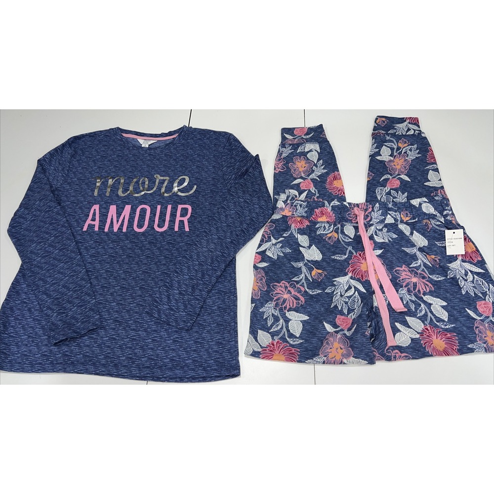 Crown & Ivy Pajama Set "More Amore" Polyester Spandex Blend Blue Small